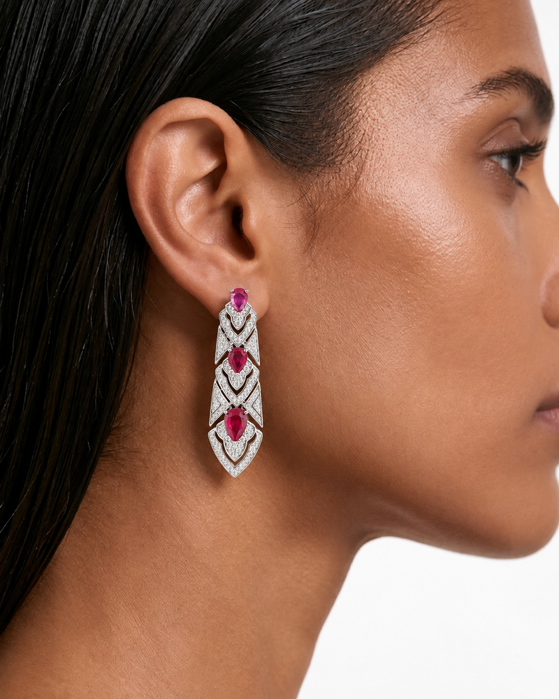 Aster Ruby Fan Diamond-Like Zircon Necklace Set – Necklace & Earrings