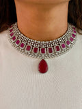 Ruby Drop Dimonte Floral Necklace Set — front view — Prerto