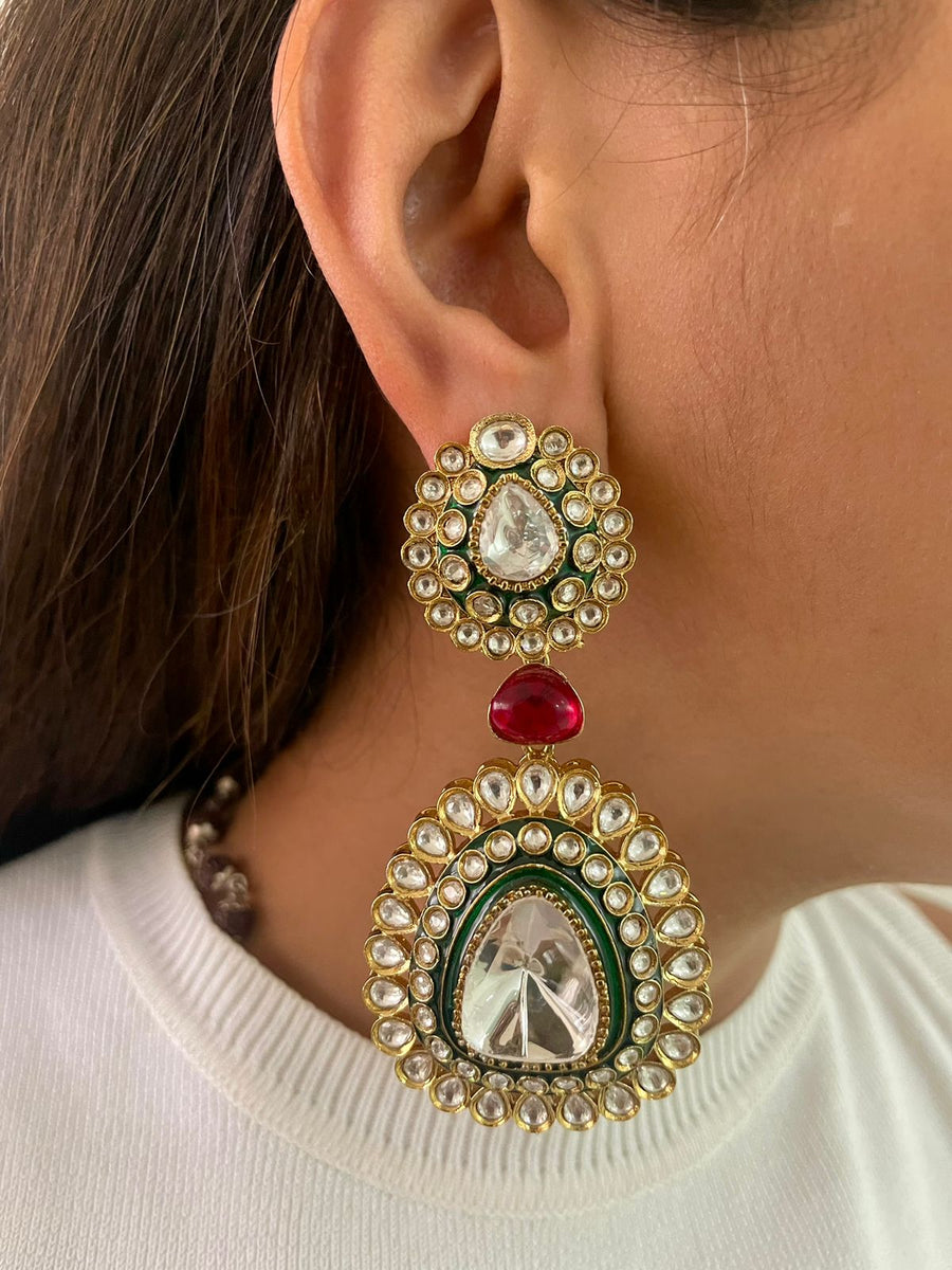 Maharani Emerald Meena Kundan Perman Collier (boucles d'oreilles et collier)