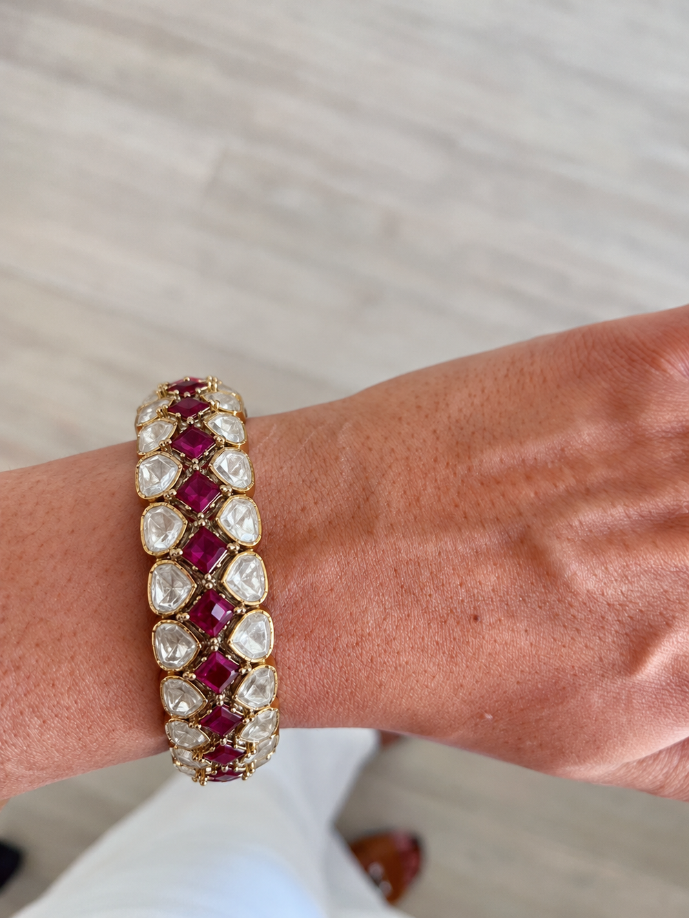 Bracelets Ziyana Ruby Polki Kundan Kada (lot de 2)