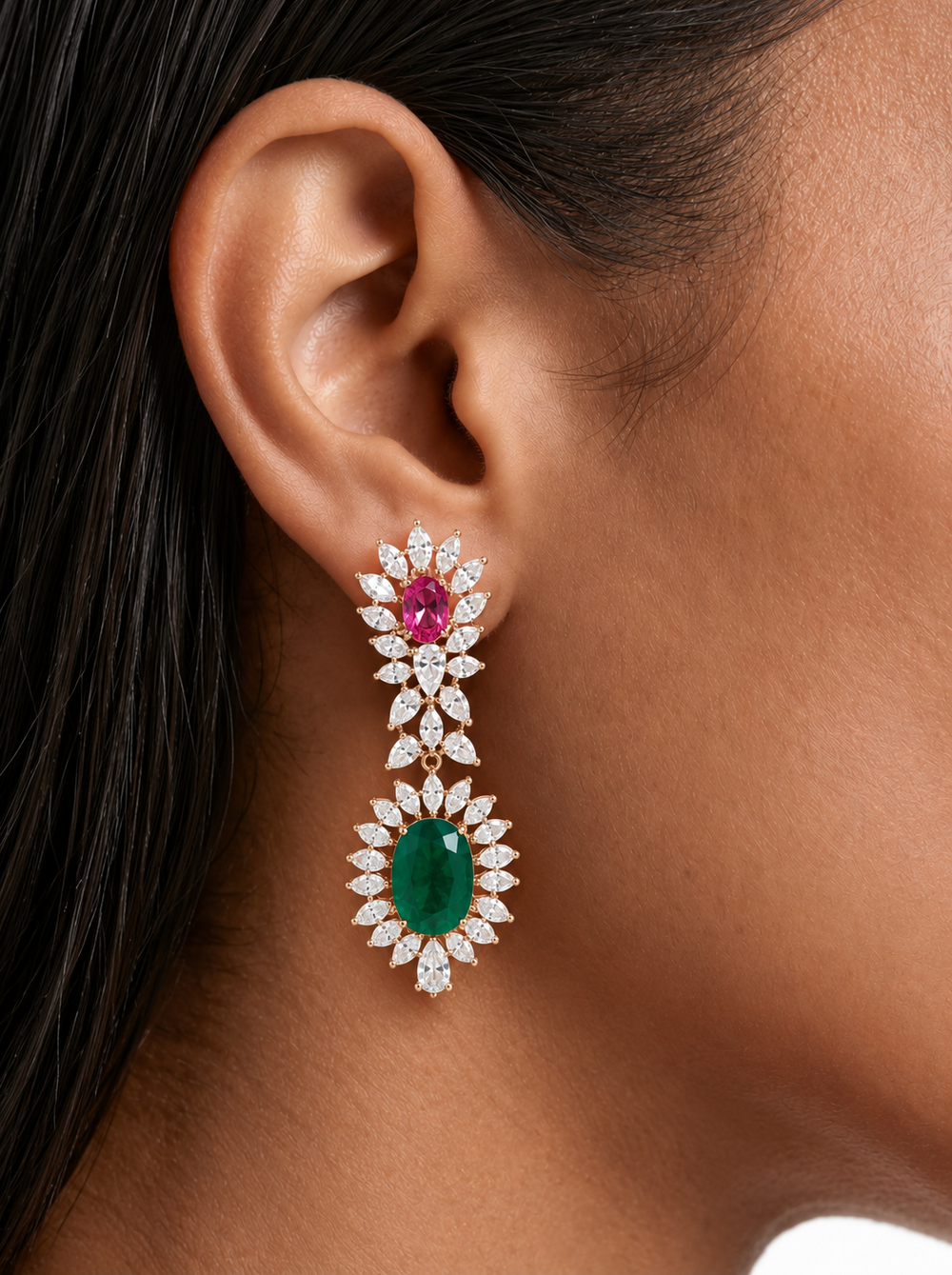Rovena Ruby & Emerald Floral Leaf hanger kettingset