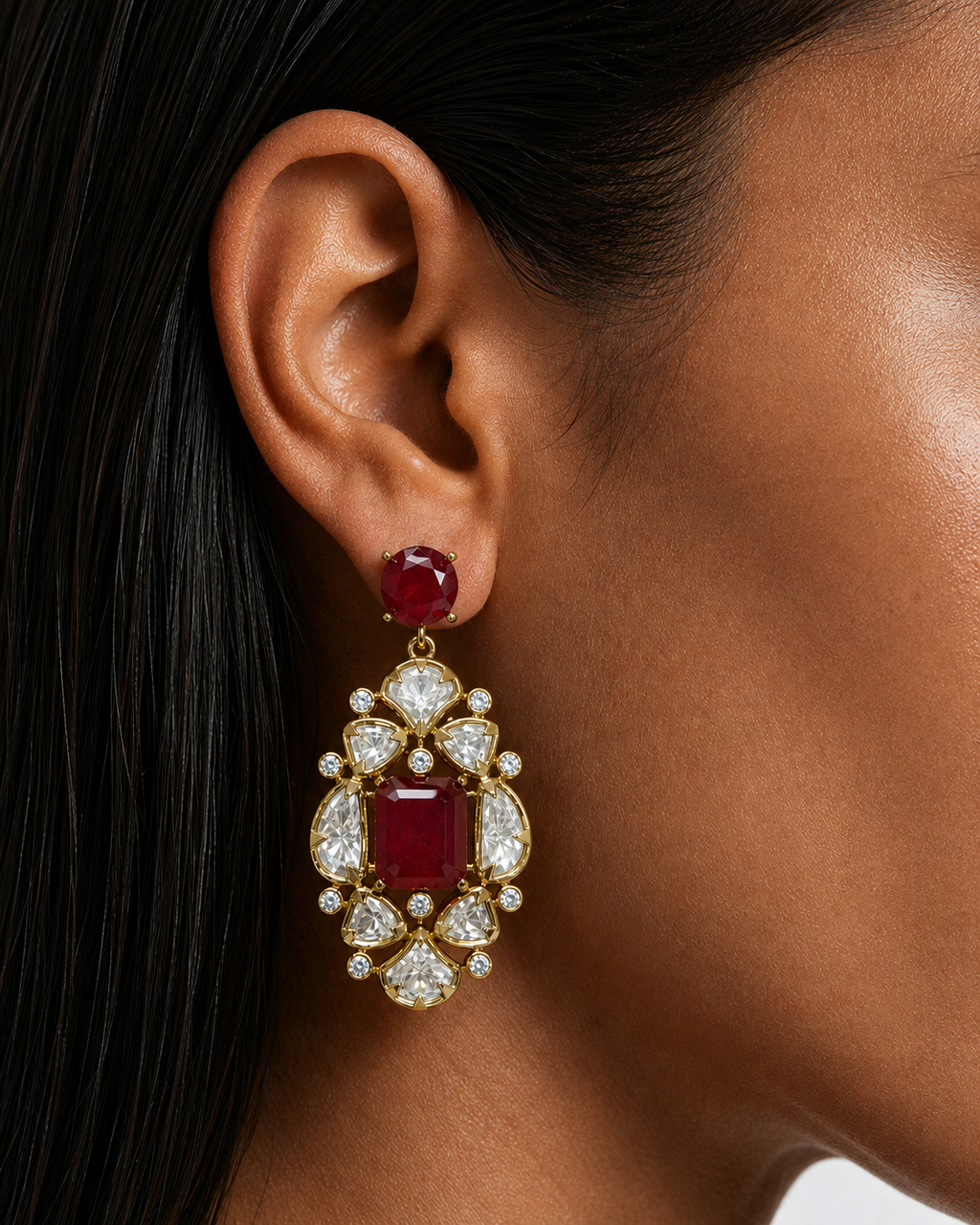 Aira Ruby with Moissanite Polki Kundan & Zircon Diamond Detailing Necklace Set ( Necklace & Earring)
