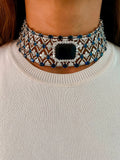 Sapphire Appliqué Dimonte Choker Necklace Set — front view — Prerto