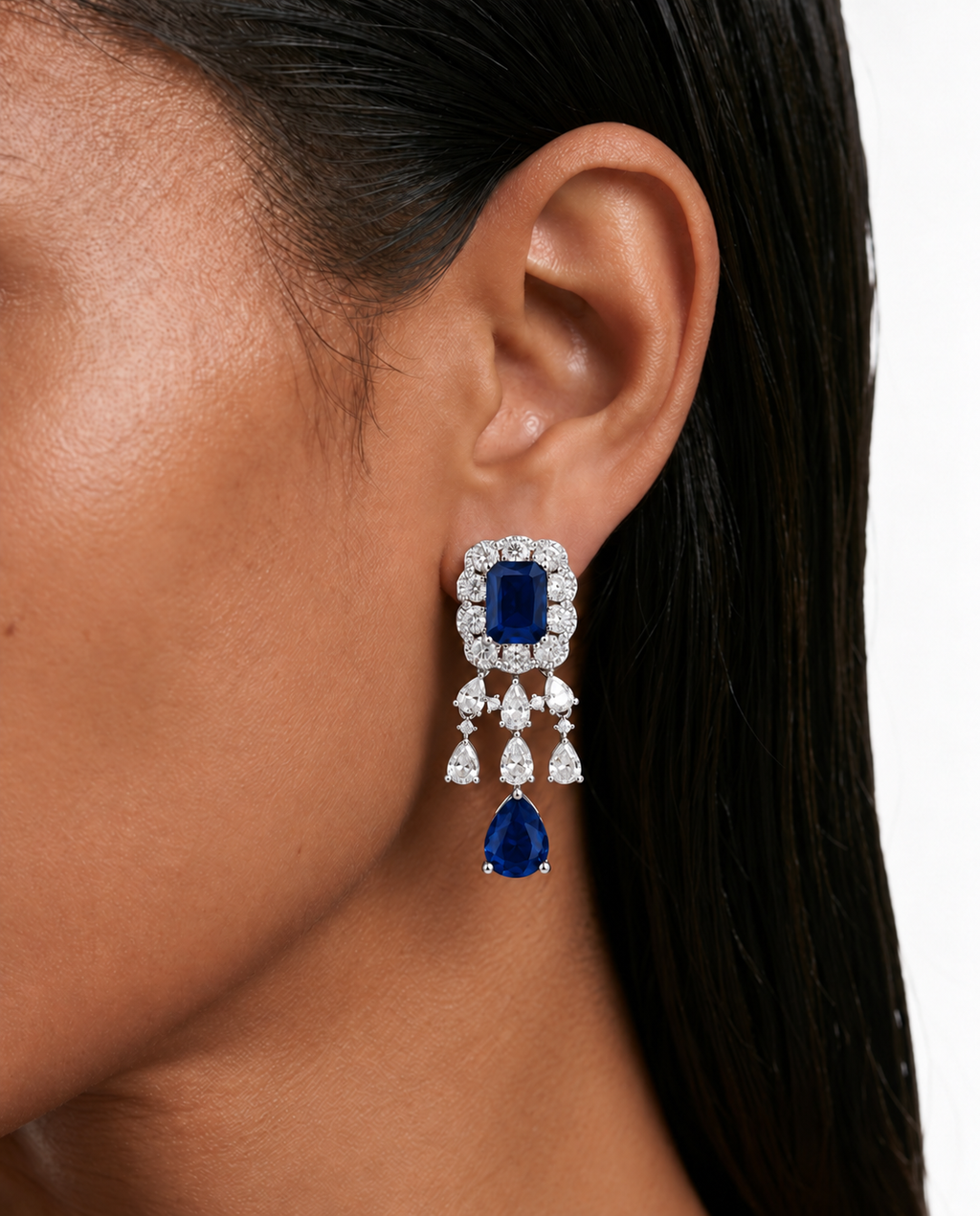 Conjunto de collar y gargantilla con forma de pera y circonitas tipo diamante de zafiro Tekn - Collar y aretes