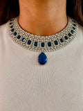 Sapphire Drop Dimonte Floral Necklace Set — front view — Prerto