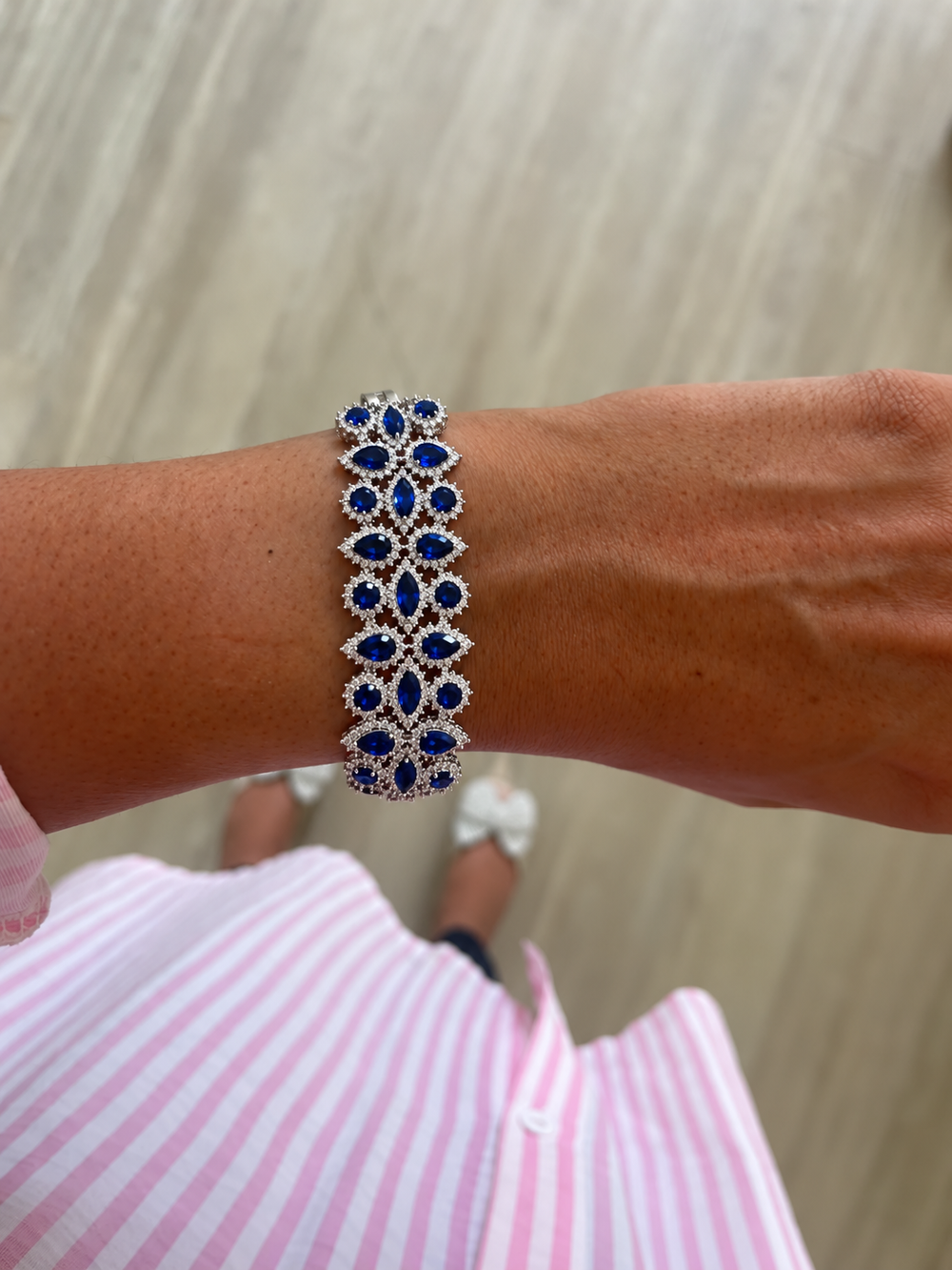Bracelet floral en zircon de type diamant saphir Elva