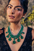 Boulder Emerald Doublets Diamond Luxe Couture Statement Necklace Set — styled view — Prerto