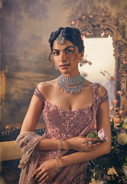 Maharani Heart & Diamond & Daffodil Diamond Duo Necklace Set — styled view — Prerto