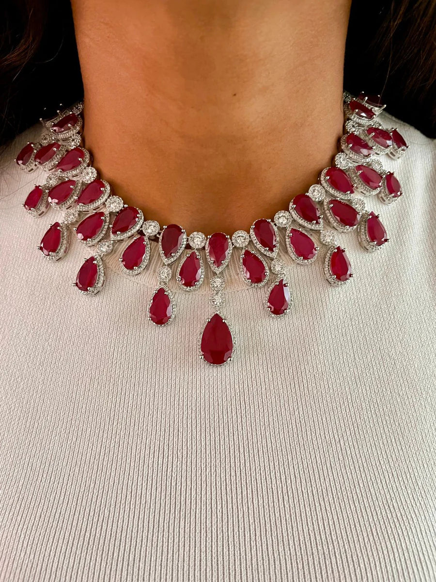 Maharani Ruby Kate Diamond & Sirsa Ruby Infinity Duo Necklace Set — side view — Prerto