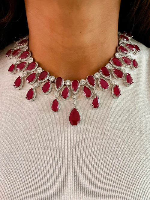 Maharani Ruby Kate Diamond & Sirsa Ruby Infinity Duo Necklace Set — side view — Prerto