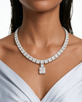 Vivi Diamond-achtige Zirkoon vierkante diamanten kettingset – ketting en oorbellen