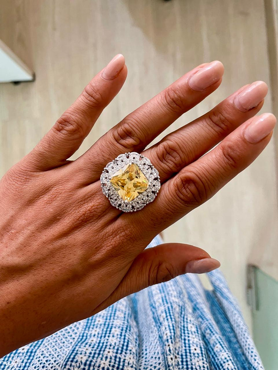 Square Citrine Dimonte Ring