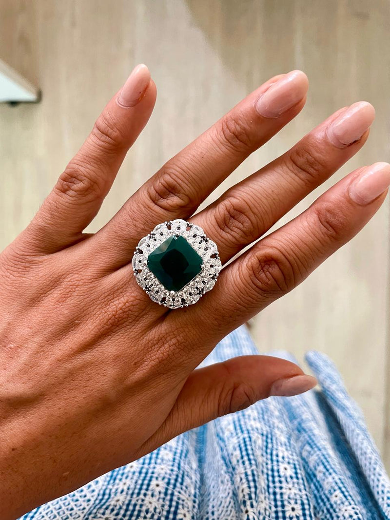 Square Emerald Dimonte Statement Ring by Prerto — Indian & Arab festive jewellery