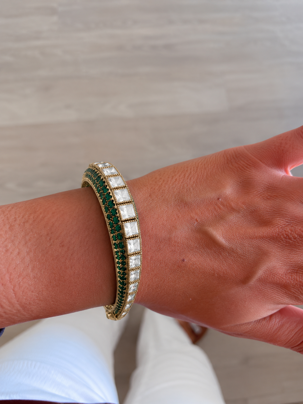 Tavi Emerald Polki Kundan-armbanden (set van 2)