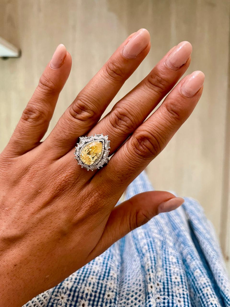 Tear Drop Citrine Dimonte Ring