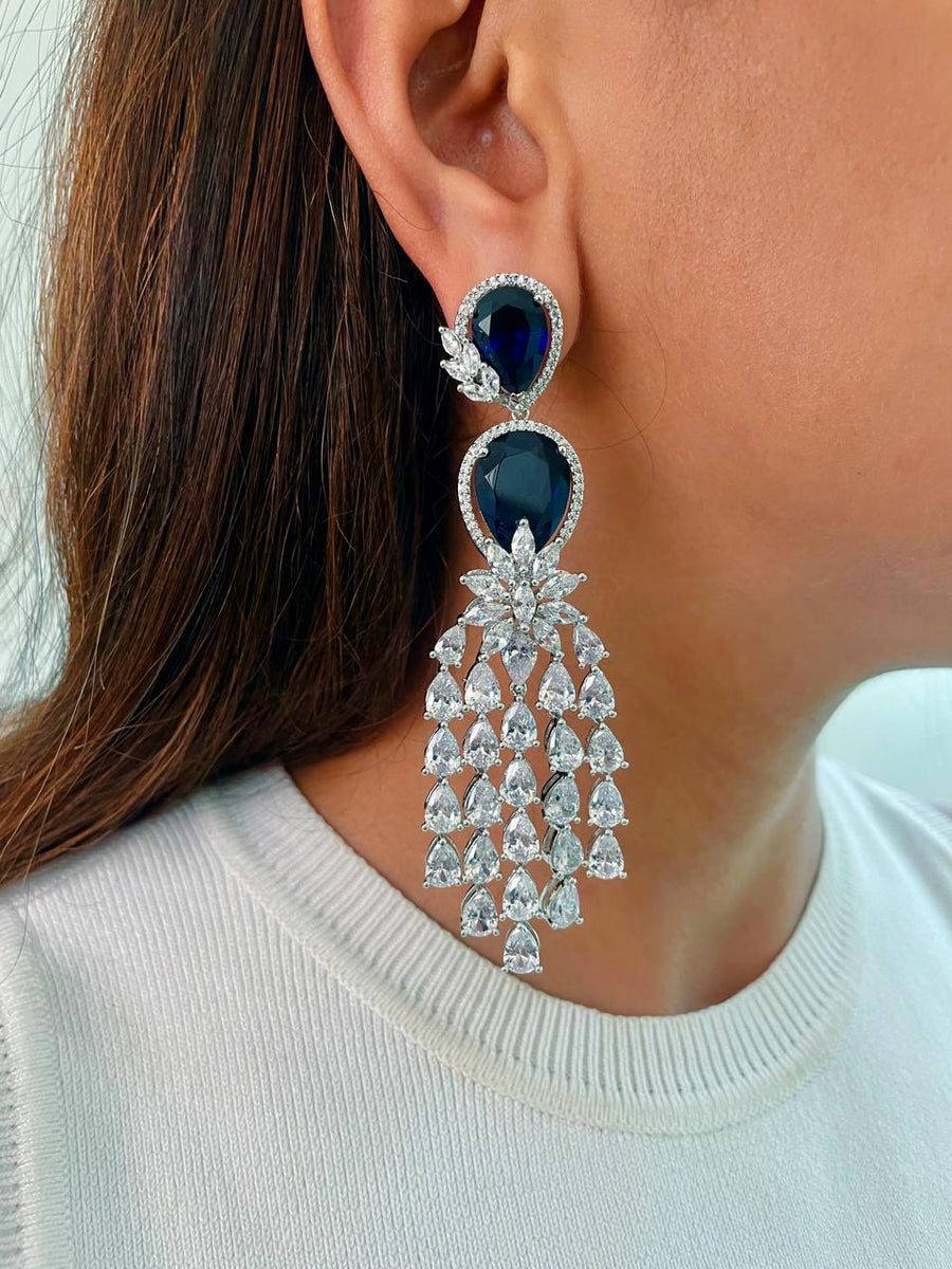 Maharani Sapphire Tear Drop Drop Joyelle Dimonte Line Collier (Collier et boucles d'oreilles)