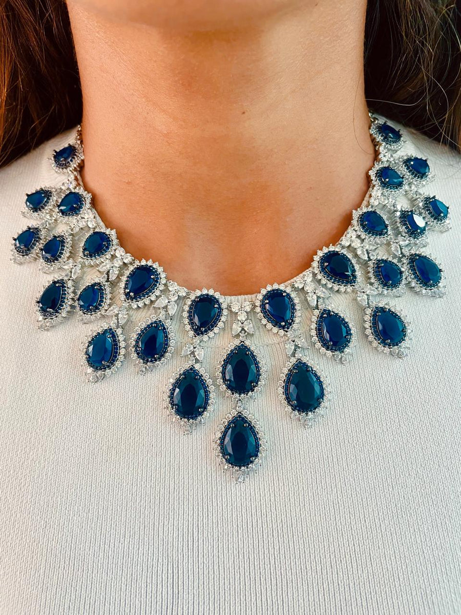 Maharani Sapphire Tear Drop Drop Joyelle Dimonte Line Collier (Collier et boucles d'oreilles)