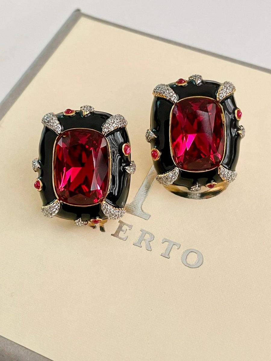 Zwart email Dimonte Rose Studs