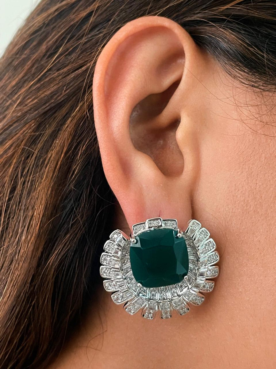 Crececent Emerald Dimonte Studs