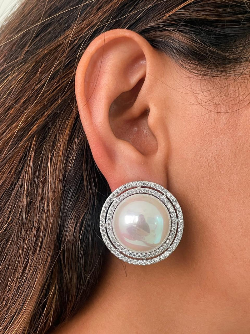 Pearly Dimonte Ring Stud Earrings by Prerto — Indian & Arab wedding jewellery