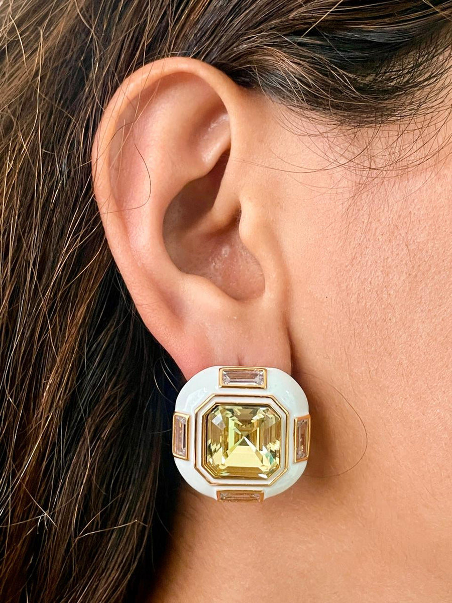 Witte email gouden citrine dimonte studs