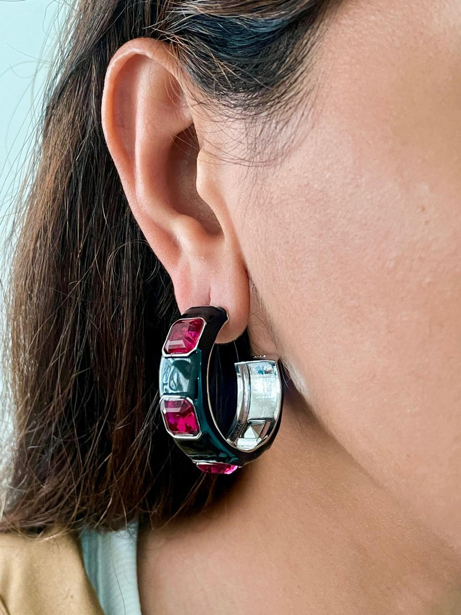 Black Enamel Ruby Dimonte Hoops