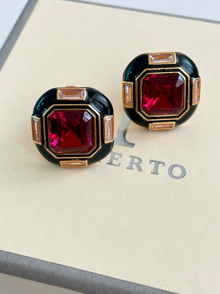 Zwart email Gold Ruby Dimonte Studs