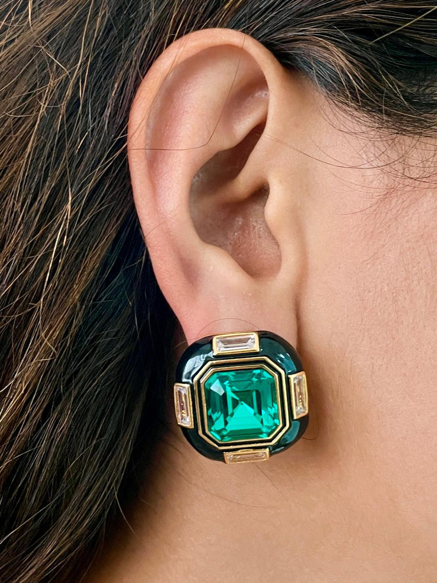 Zwart email Gold Emerald Dimonte Studs