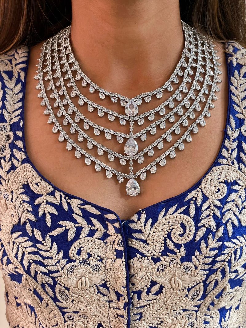 5 Layer Dimonte Multi Tear Drops Statement Necklace Set — front view — Prerto