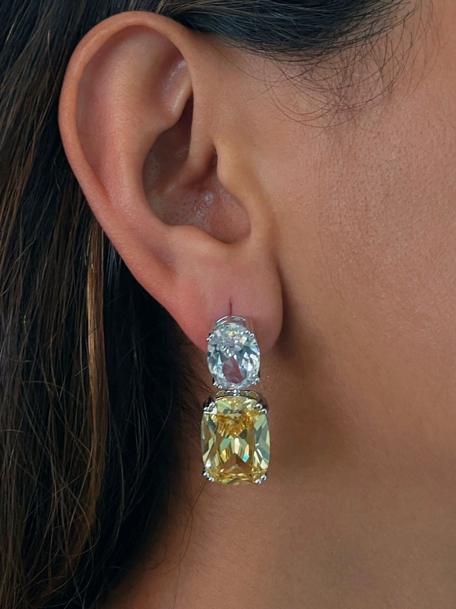 Ensemble de collier de déclaration de diamètre Citrine Square Drop (boucles d'oreilles et collier)