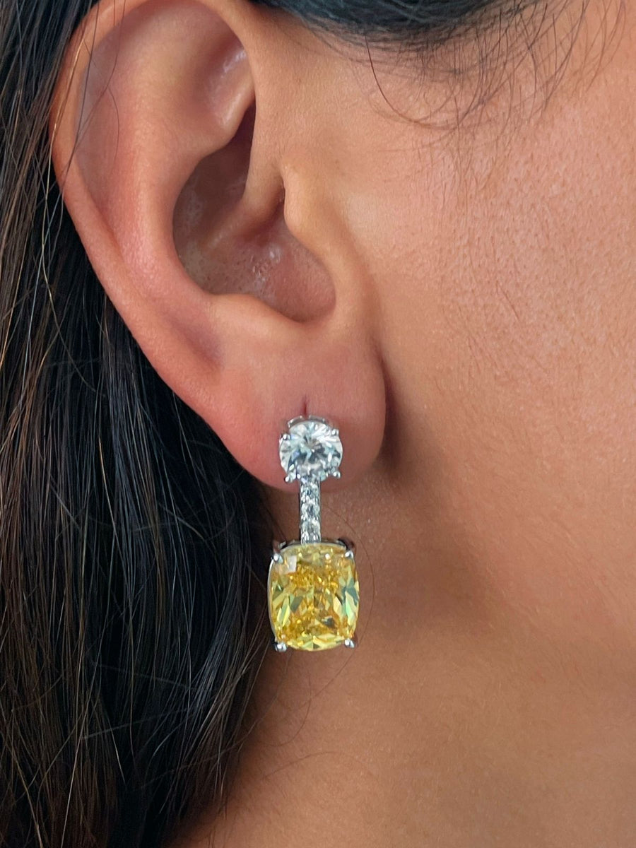 Citrine Square Perpendicular Drops Diamonte Statement Collier Ensemble (boucles d'oreilles et collier)