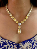 Citrine Square Drop Dimonte Statement Necklace Set — front view — Prerto