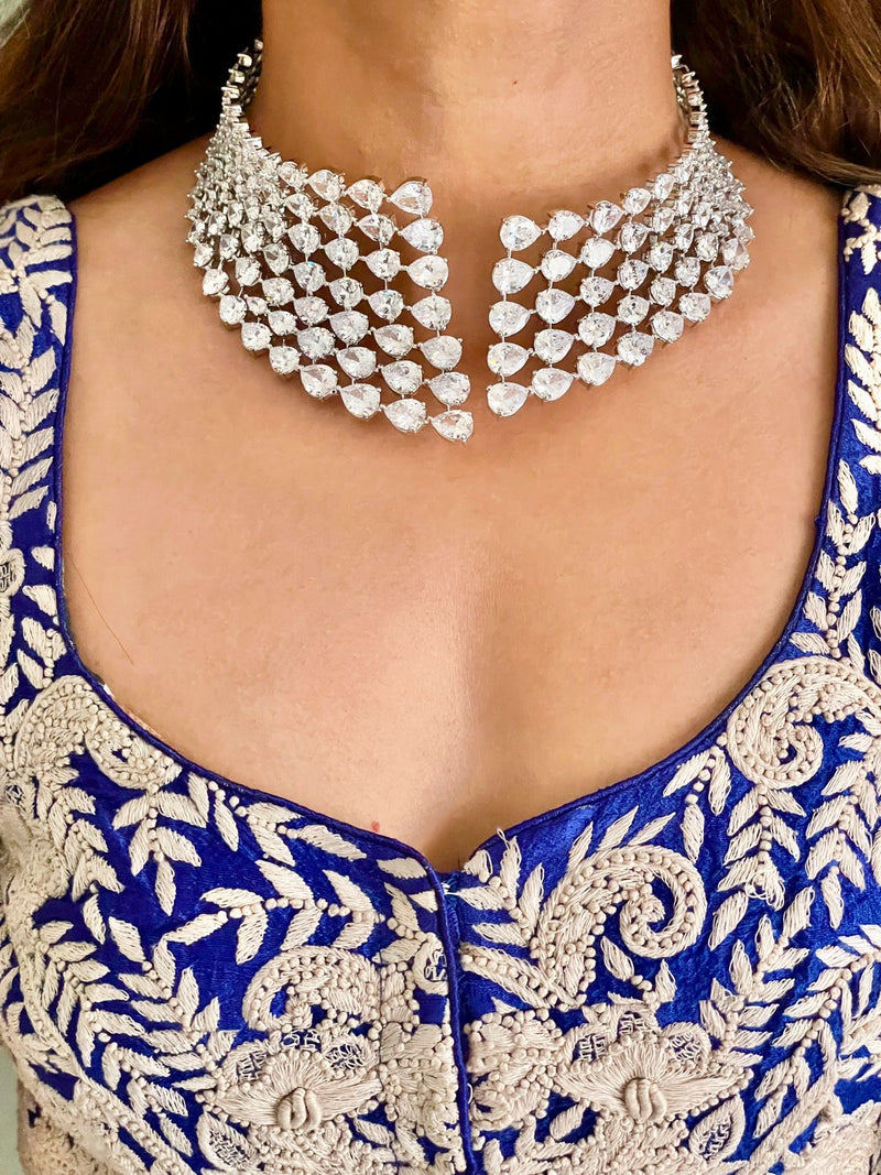 Multi Layered Tear Drop Dimonte Necklace Choker Set — front view — Prerto