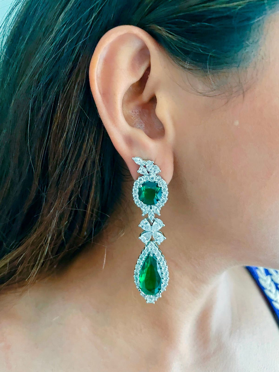 Berly Emerald Tear Drop Dimonte Set (boucles d'oreilles et collier)