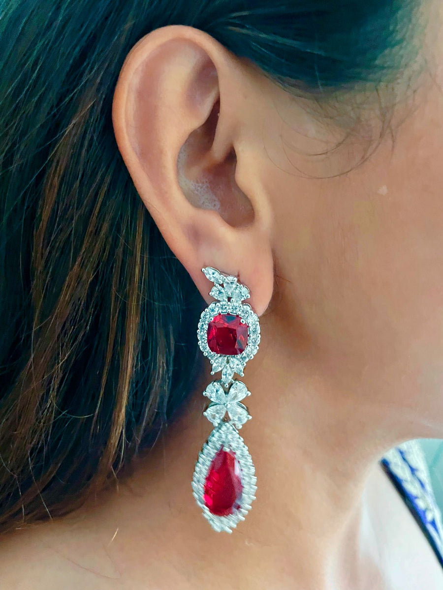 Crimson Ruby Tear Drop Dimonte Set (boucles d'oreilles et collier)