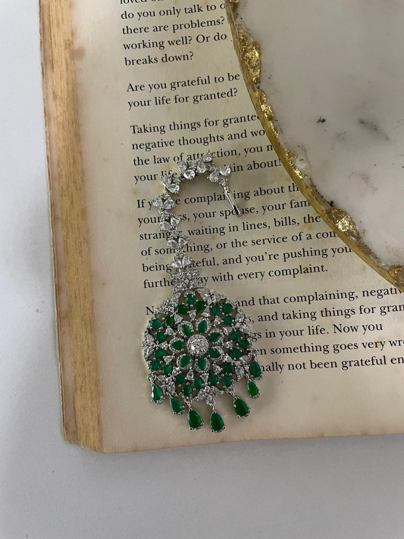 Gahri Emerald Diamond Floret Drop Necklace Set — detail view — Prerto