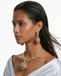 Pazeer Moissanite Polki Kundan Diamond Statement Luxe Necklace Set — front view — Prerto