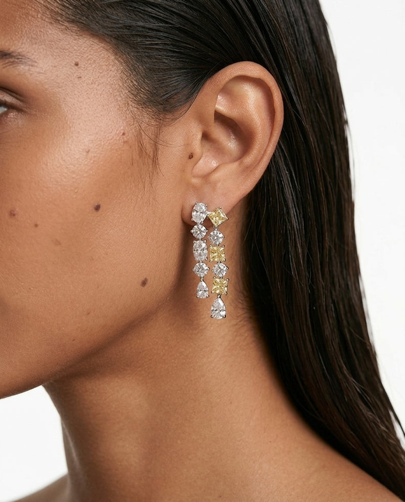 Niharika Zircon Ovals Citrine Statement Necklace Set — worn on model — Prerto