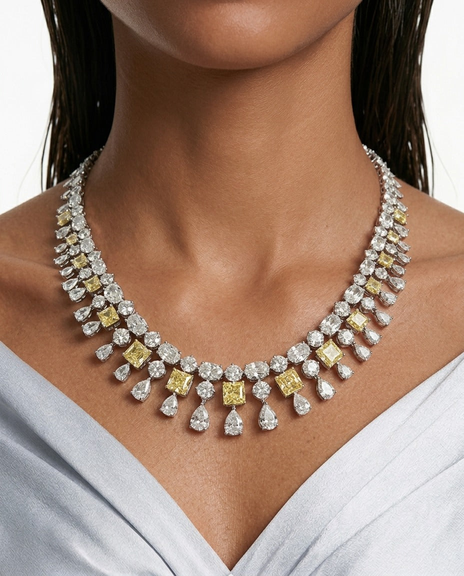 Niharika Zircon Ovals Citrine Statement Necklace Set by Prerto