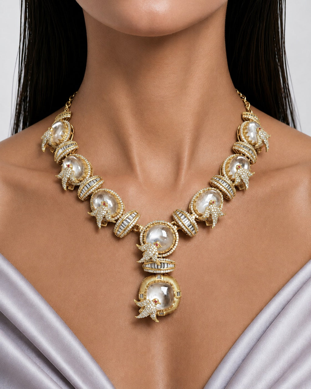 Shaheenah Moissanite Polki Kundan Statement Luxe Necklace Set by Prerto