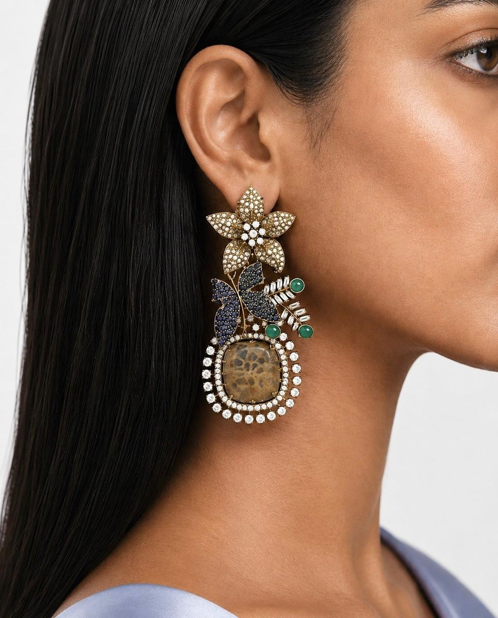 Tazkia Aqua Polki Kundan Pendant Necklace — necklace close-up detail, by Prerto
