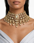 Jakra Pink Pearl Moissanite Polki Kundan Statement Luxe Necklace Set by Prerto