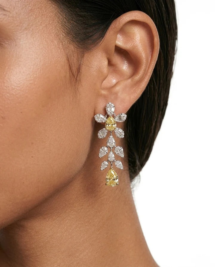 Maharani Dania Citrine and Diamond-Like Zircon Compressed Setting Statement Necklace Set & Dima Citrine and Diamond-Like Zircon Statement Necklace Set (2 Necklace & 2 Earrings)