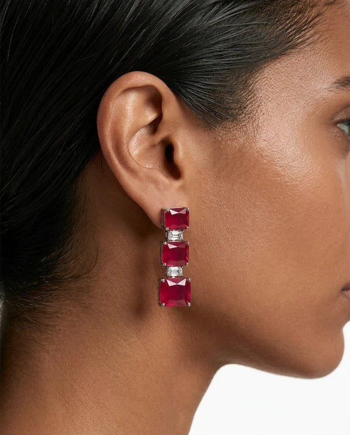 Maharani Dania Ruby and Diamond-Like Zircon Compressed Setting Statement Necklace Set & Dima Ruby and Diamond-Like Zircon Statement Necklace Set (2 Necklace & 2 Earrings)