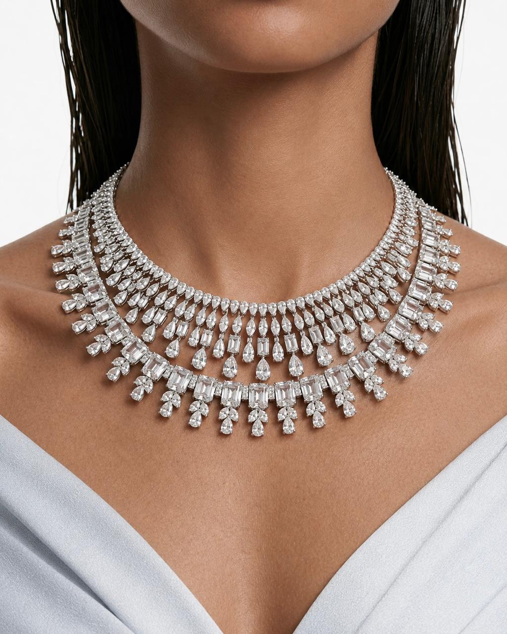 Rain Drop Dimonte Necklace Set & Baguette Rose Diamond Set (Maharani Set)