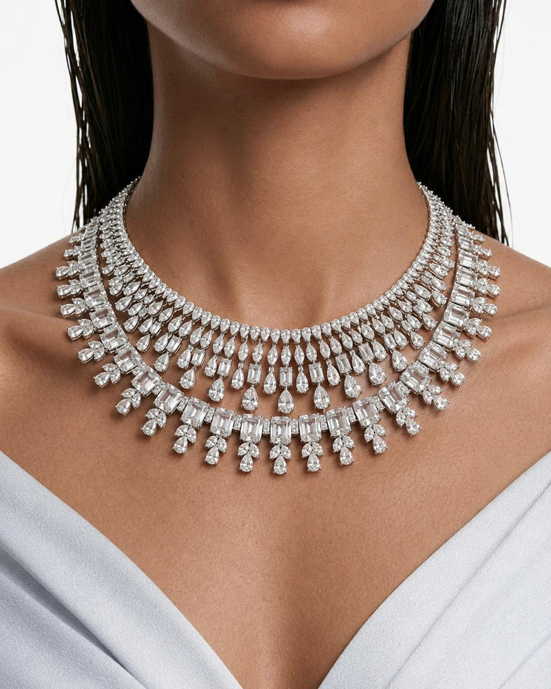 Rain Drop Dimonte Necklace Set & Baguette Rose Diamond Set (Maharani Set)