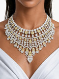 Niharika Diamond-Like Zircon Ovals with Citrine Square & Diamonds Statement Necklace & Jahnavi Citrine and Diamond-Like Zircon Compressed Setting Statement Necklace (Maharani Set)