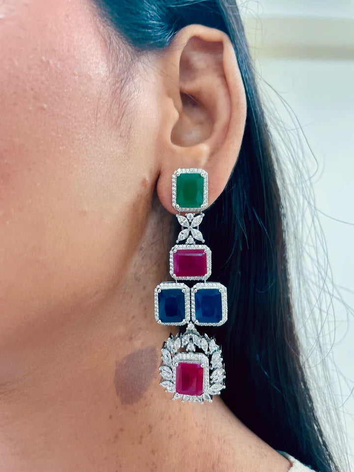 Aarohi Emerald, Ruby and Diamond-Like Zircon with Enamel Detailing Necklace Set & Eshika 4 Layered Multicolour Diamond Statement Necklace Set (Maharani Set)
