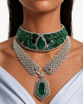 Maharani Emerald Doublet & Diamond Choker & Hina Emerald Aureline Moissanite Set Necklace Set (2 Necklace & 2 Earrings)