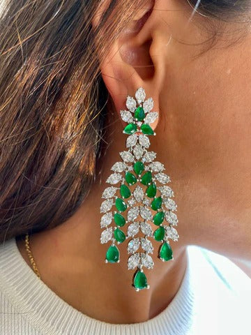 Maharani Heart Emeralds & Diamond Necklace Set & Bahiyya Emerald Drops & Diamond-Like Zircon Statement Pendant Necklace Set (2 Necklace & 2 Earrings)